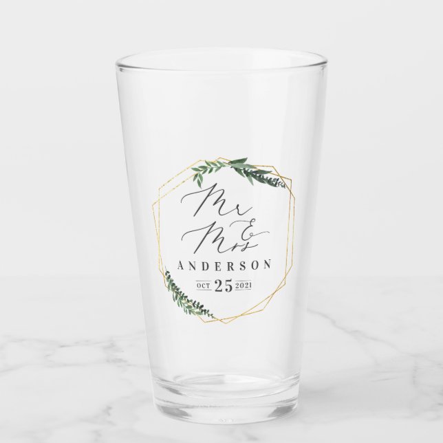 Copo De Pint folhagem dourada e geométrica (Frente)