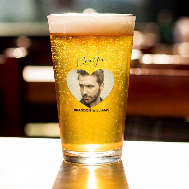 Copo De Pint Foto personalizada de coração que eu te amo (Criador carregado)