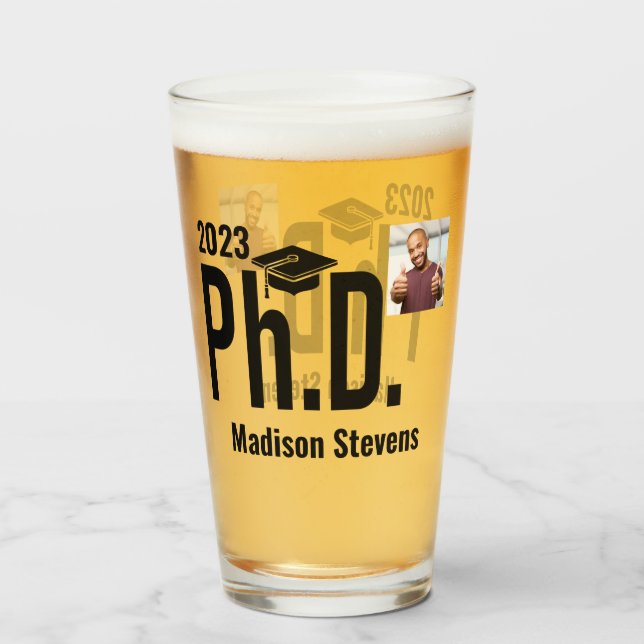 Copo De Pint Foto personalizada, nome e ano de Ph.D. (Traseira (Preenchido))