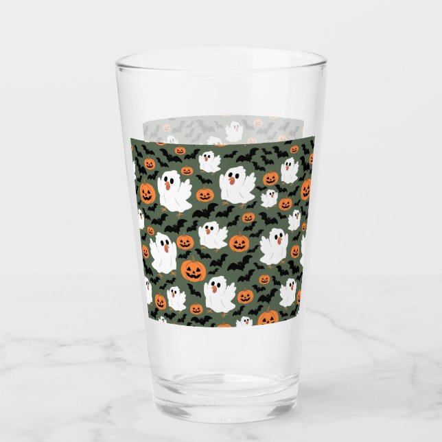 Copo De Pint Frangos Fantasmas Cute Spooky com Pumpkins e Bats (Frente)
