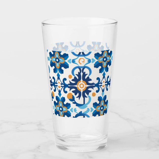 Copo De Pint Frasco de água de vidro xadrez com verificação azu (Frente)