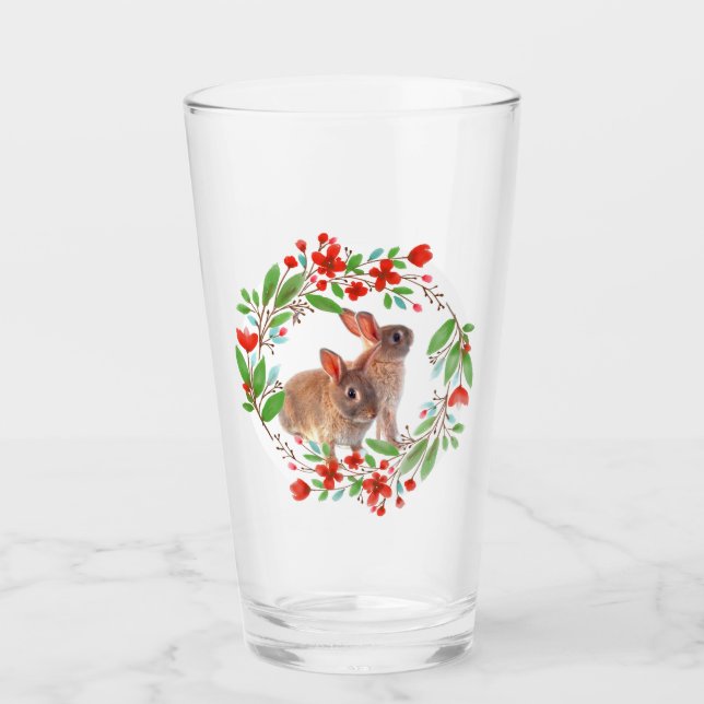 Copo De Pint Frasto de Flores Vermelhas com Páscoa de Coelhos C (Frente)