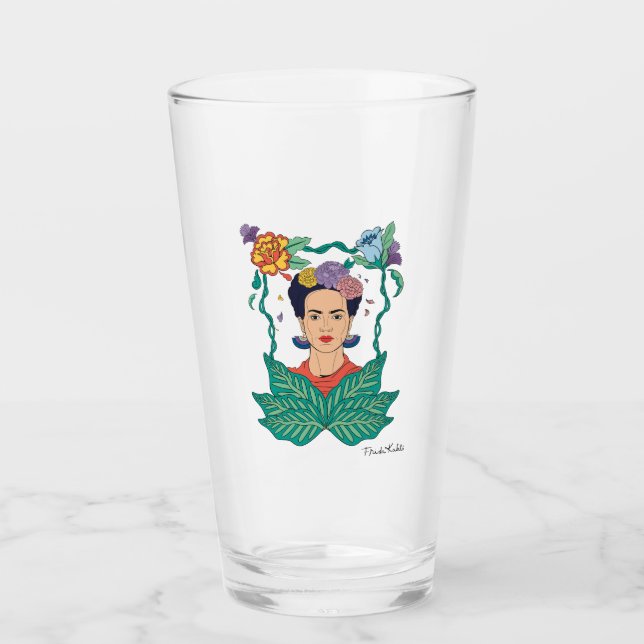 Copo De Pint Frida Kahlo Floral Frame Graphic (Frente)