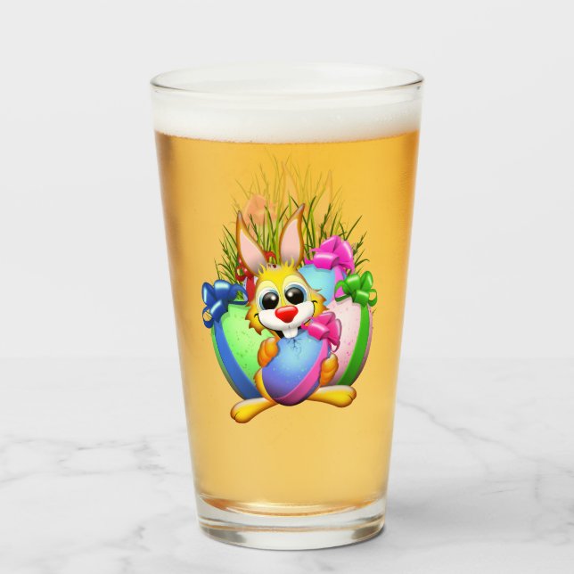 Copo De Pint Funny Bunny biting an Easter Egg (Frente (Preenchido))