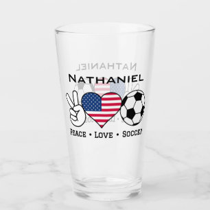 Copo De Pint Futebol do Peace Love USA Glass com nome
