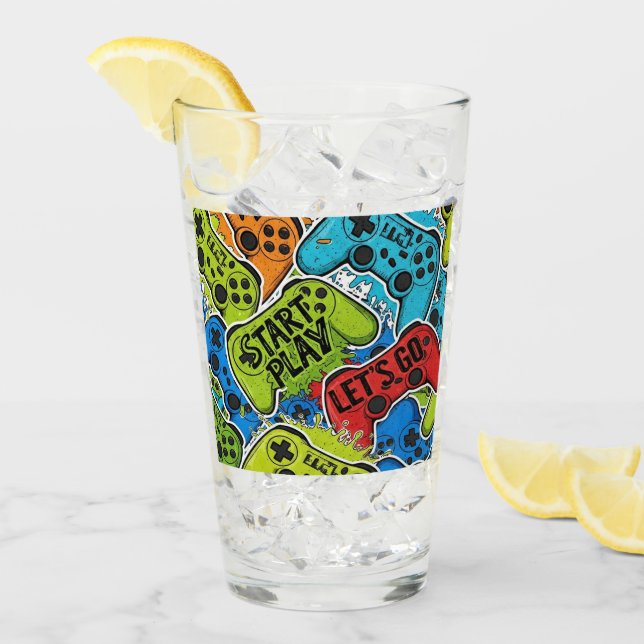 Copo De Pint Gamer Pattern Glass Cup (Gelo frontal)