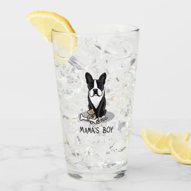 Copo De Pint Garoto da mamãe bonita Boston Terrier (preto) (Gelo frontal)