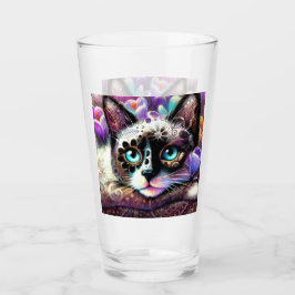 Copo De Pint Gatinho Siamês Gato Crocus Floral Purple Teal Whit