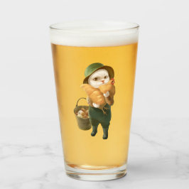 Copo De Pint Gato Adorável com Hen na Fazenda