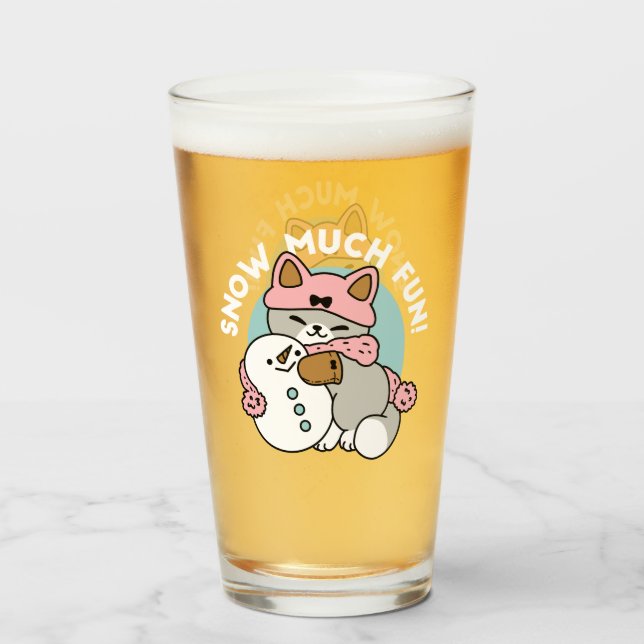Copo De Pint Gato Bonito em Neve Gear com Arte Snowman (Frente (Preenchido))