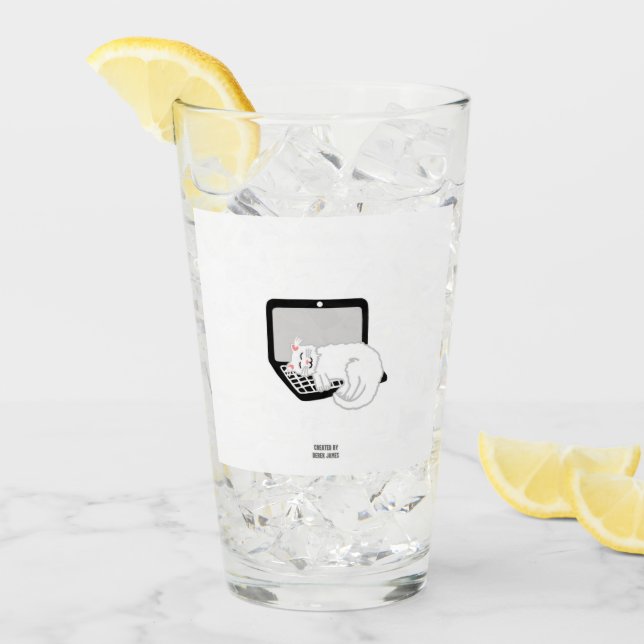 Copo De Pint Gato Branco Dormindo No Tumblho De Vidro De Laptop (Gelo frontal)