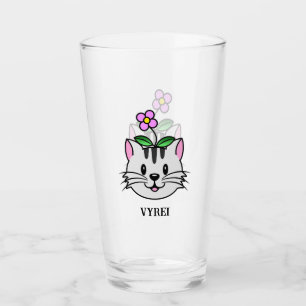 Copo De Pint Gato de Cartoon Bonito com Flor na Cabeça