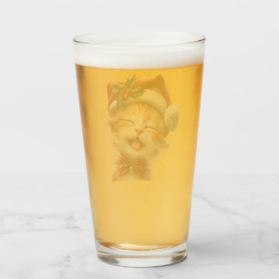 Copo De Pint Gato de Natal bonito com Chapéu Santa e Arco