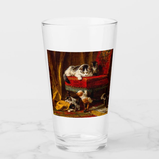 Copo De Pint Gato e Gatinhos Brincando com Cadeira (Frente)