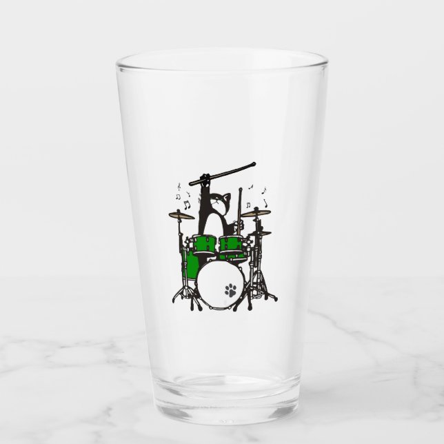 Copo De Pint Gato Engraçado Tocando Tambores (Frente)