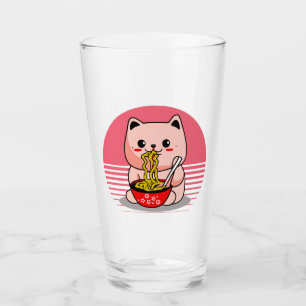 Copo De Pint Gato Kawaii bonito comendo rêmen