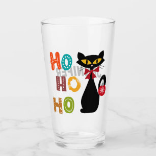 Copo De Pint Gato negro com design de texto Ho Ho Ho
