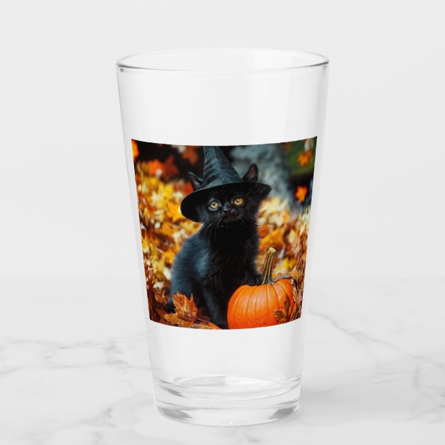 Copo De Pint Gato Negro e Abóbora do Halloween (Frente)