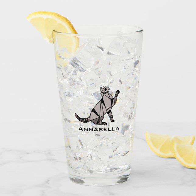 Copo De Pint Gato Preto Cinto Cinto Adicionar Nome Vidro (Gelo frontal)