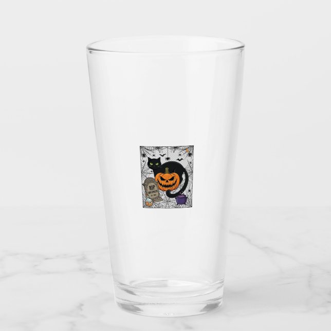 Copo De Pint Gato Preto de Halloween Abóbora Lápide Caldeirão (Frente)