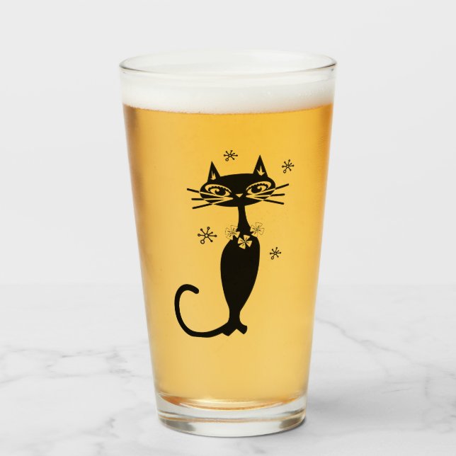 Copo De Pint Gato Preto de Meados do Século (Frente (Preenchido))