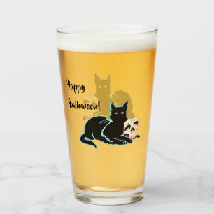 Copo De Pint Gato Preto e Caveira Halloween