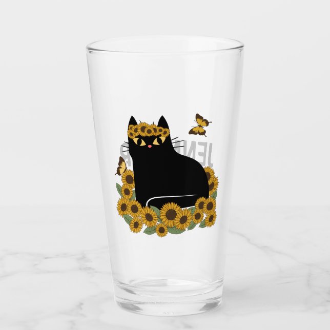 Copo De Pint Gato preto hippie meio século (Frente)