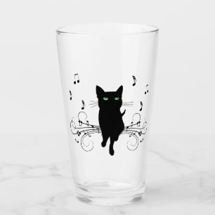 Copo De Pint Gato Preto Rodeado por Notas Musicais Sussurrantes