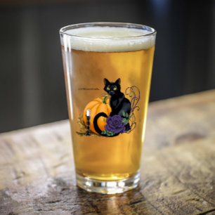 Copo De Pint Gato Preto Rosa Roxa Abóbora Outono