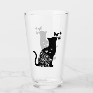 Copo De Pint Gato Silhueta e Borboletas, Gato Lover, Proprietár