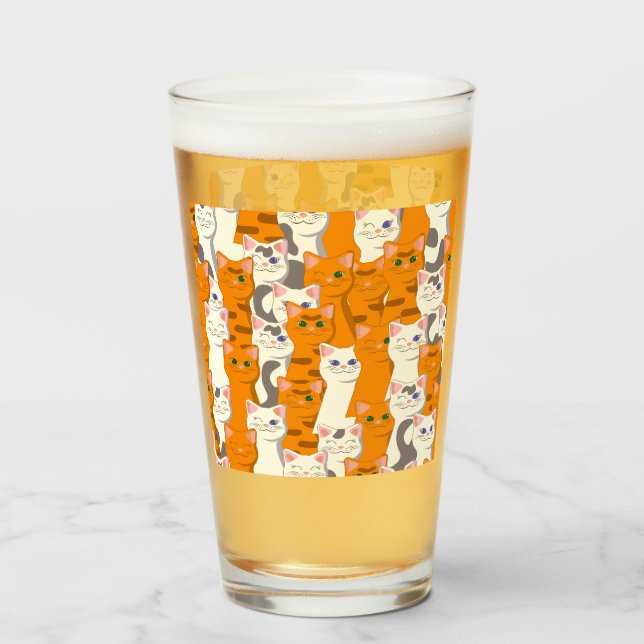Copo De Pint Gatos brancos e gengibres padrão olhos verdes olho (Frente (Preenchido))