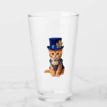 Gatos de Óculos Bebendo de Chapéu Alto Rosa Azul