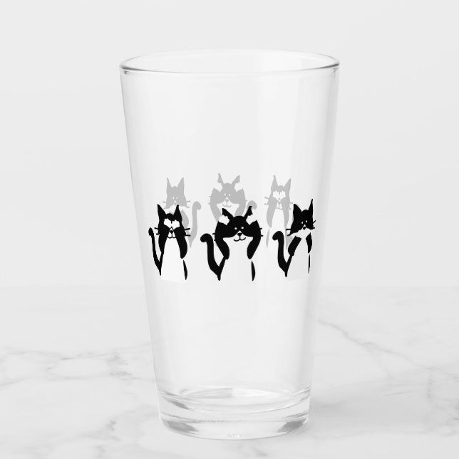 Copo De Pint Gatos Pretos e Brancos | Três Gatinhos (Frente)