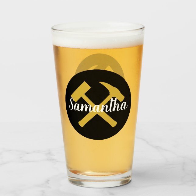 Copo De Pint Geólogo Rock Hammer e Nome Personalizado (Frente (Preenchido))