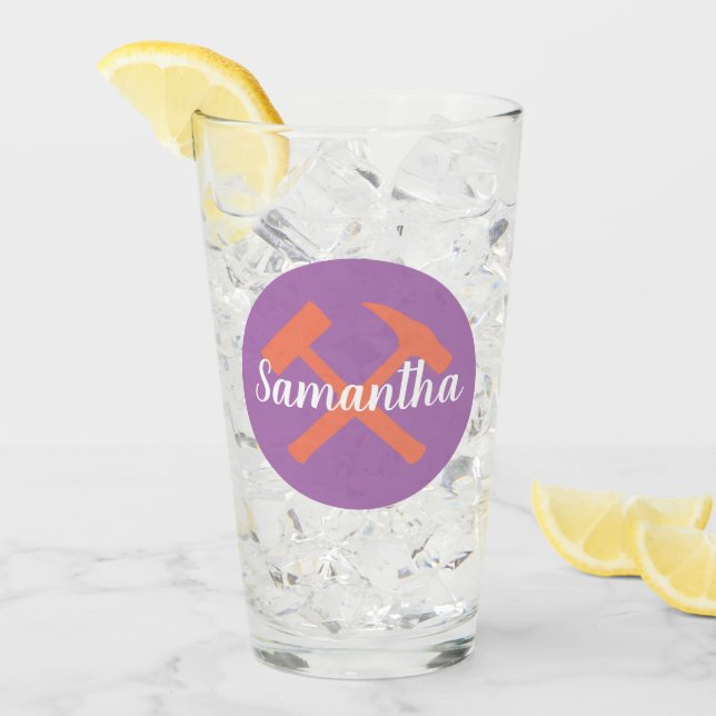 Copo De Pint Geólogo Rock Hammer e Nome Personalizado (Gelo frontal)