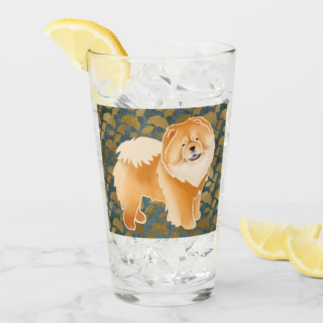 Copo De Pint GINKGO Red Chow de 16 oz design de vidro frente e  (Gelo frontal)