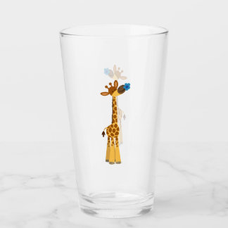 Copo De Pint Girafa de desenho bonito e vidro azul-flor