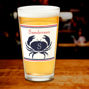 Copo De Pint Glas Náuticas De Caranguejo Azul, Marinho Branco,