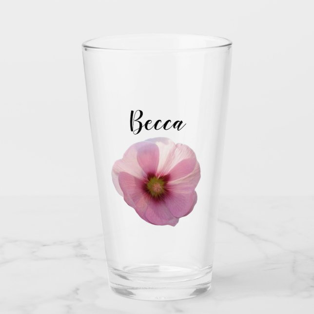 Copo De Pint Glowing Pink Hollyhock Flower Personalized Glass (Frente)
