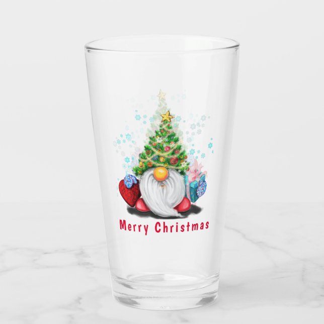 Copo De Pint Gnomo com Óculos de Natal com Presente (Verso)