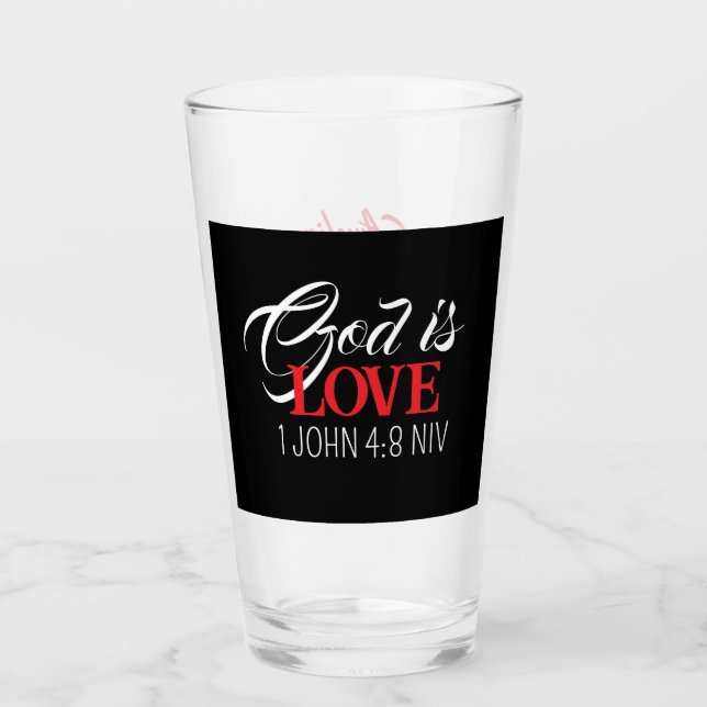 Copo De Pint God is Love Black and Red Bible Verses Faith Name (Frente)