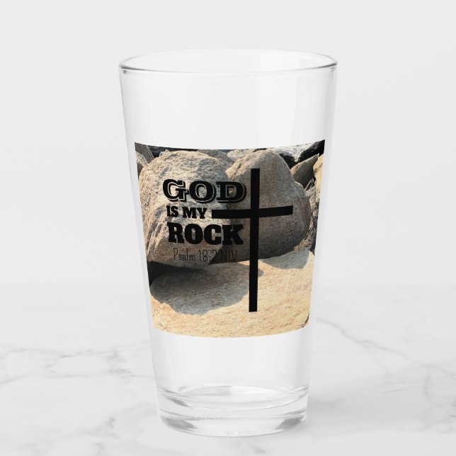 Copo De Pint God is My Rock Bible Verse Black Cross Christian (Frente)