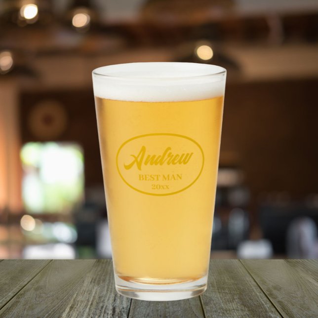Copo De Pint Golden Yellow Stylized Name Wedding Best Man (In Situ)