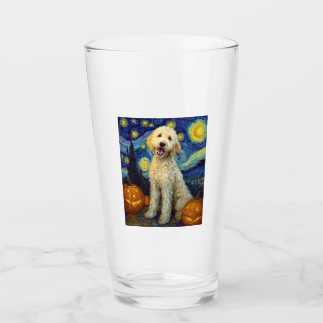 Copo De Pint Goldendoodle Cachorro Fofo Dia das Bruxas Abóbora  (Frente)