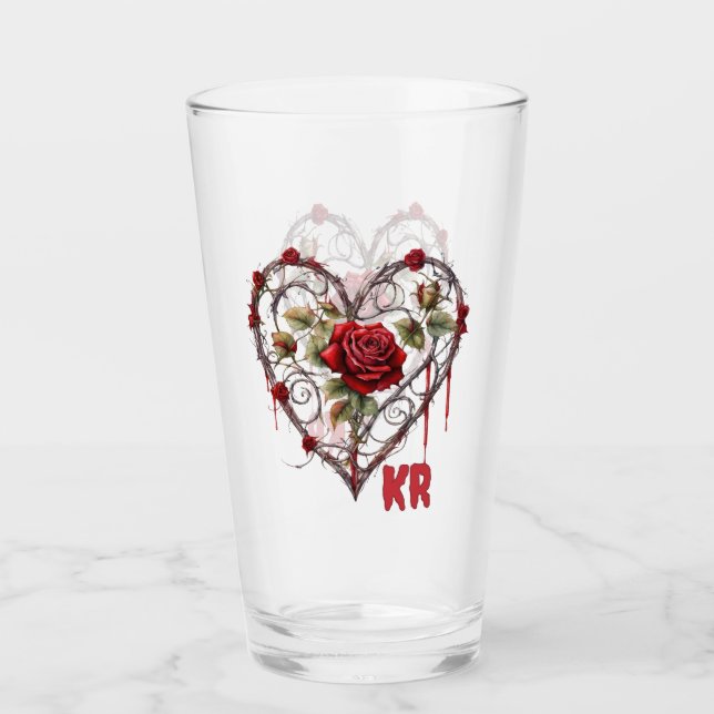 Copo De Pint Gothic Red Rose Heart Vine Artwork (Frente)