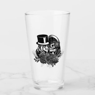 Copo De Pint Gótica Beijando Crânios Casal Amor Eterno Ro Neg