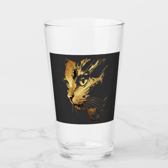 Copo De Pint Graphique Élégant Chat Noir et Or Texturé (Frente)