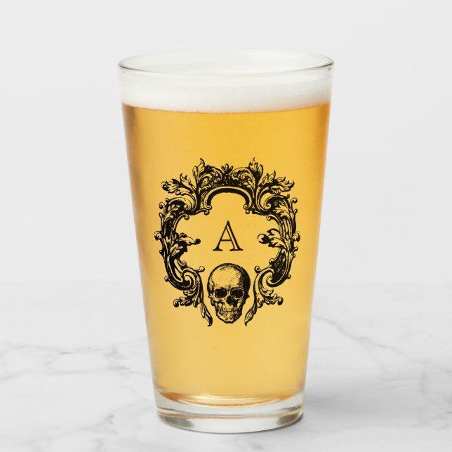 Copo De Pint Grelha Gótica | Vidro | Monograma preto (Frente (Preenchido))