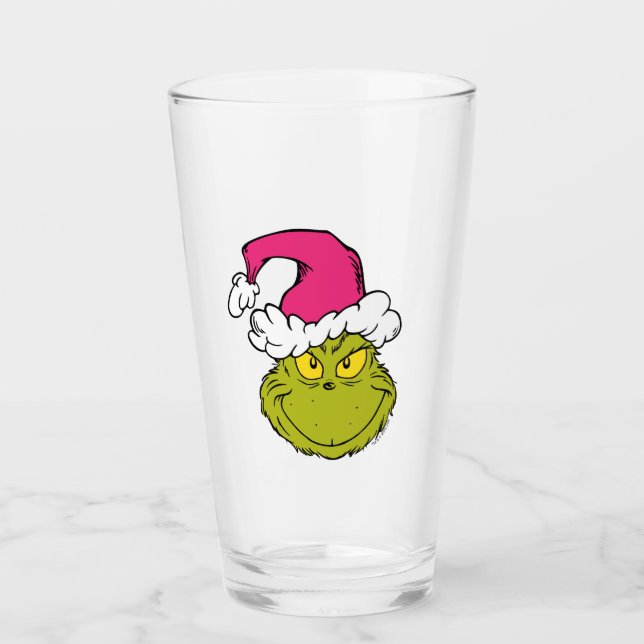 Copo De Pint Grinch com Chapéu de Papai Noel Rosa (Frente)