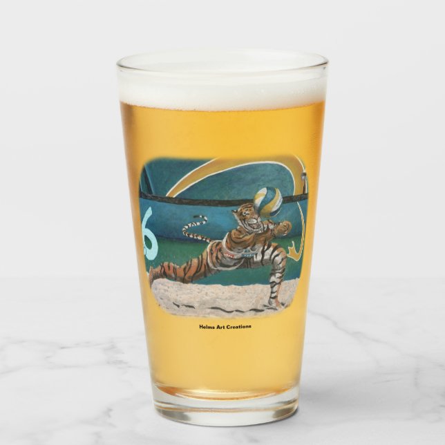 Copo De Pint Guerreiro Gato Jogando Vidro Fantasia de Voleibol (Frente (Preenchido))